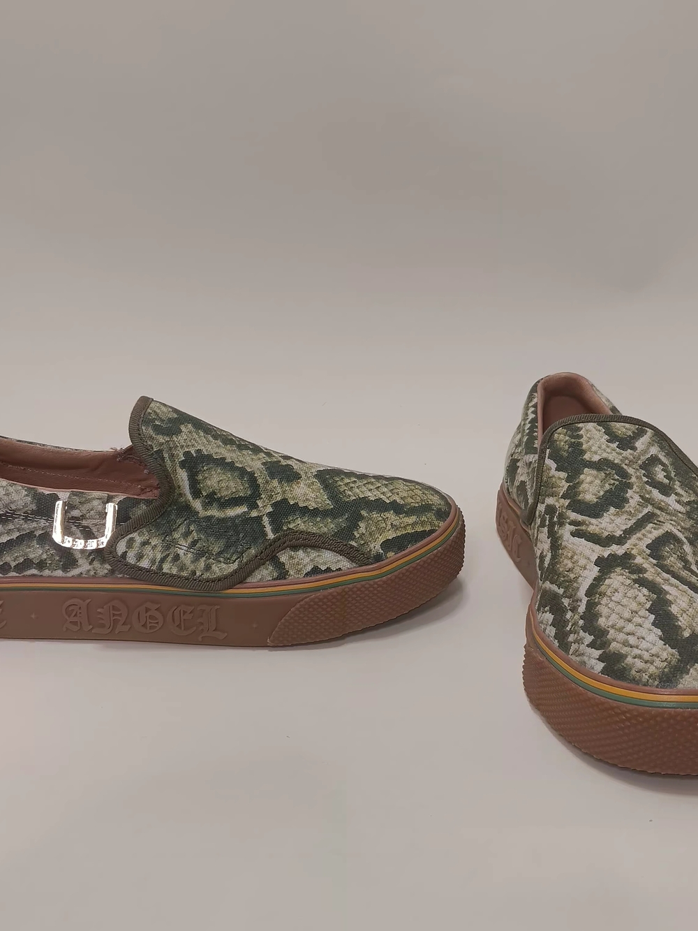 Hush Puppies Green and Yellow Slip-On Shoe with Snake-Print Trim